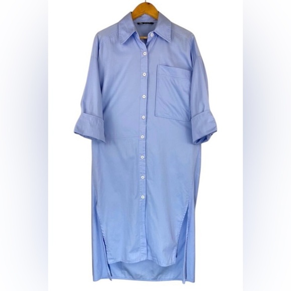 ZARA POPLIN SHIRT MIDI DRESS SKY BLUE Oversized Size Small - Picture 6 of 15